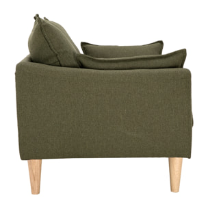 Canapé scandinave 2 places en tissu vert kaki et bois clair KATE