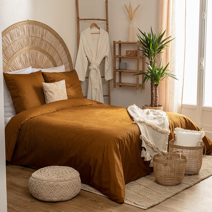 Parure de lit - percale - jaune ocre - 220x240 cm