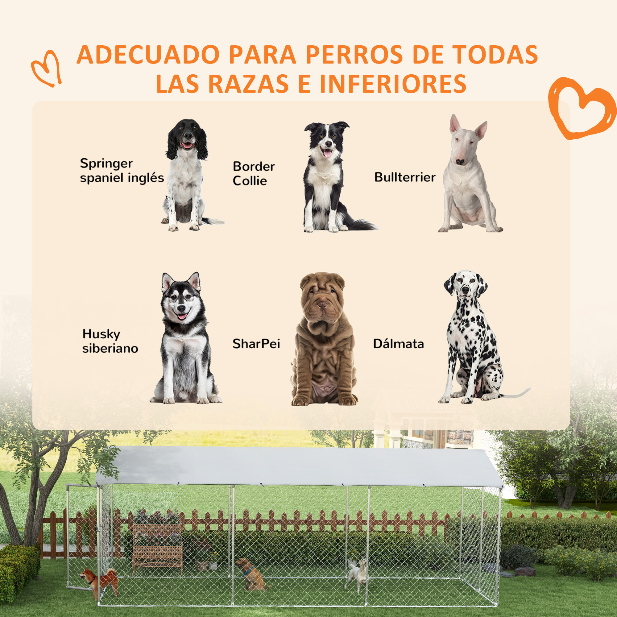 Perrera Jaula de Exterior para Perros Parque para Perros con 1 Puerta Marco de Acero Toldo Impermeable y Anti-UV 600x230x230 cm Plata