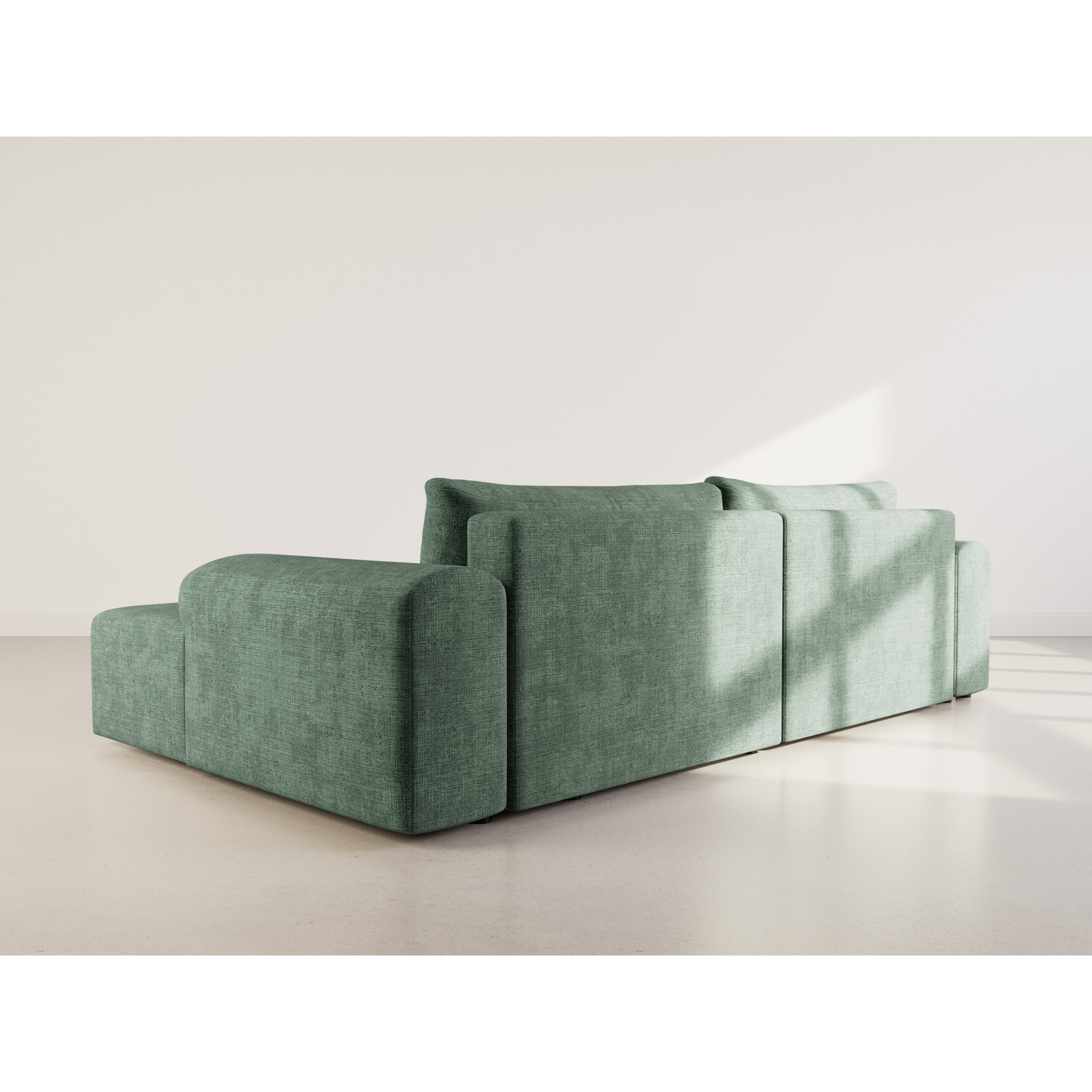 Rebecca - canapé d'angle droit 4 places convertible avec coffre en velours texturé - Vert