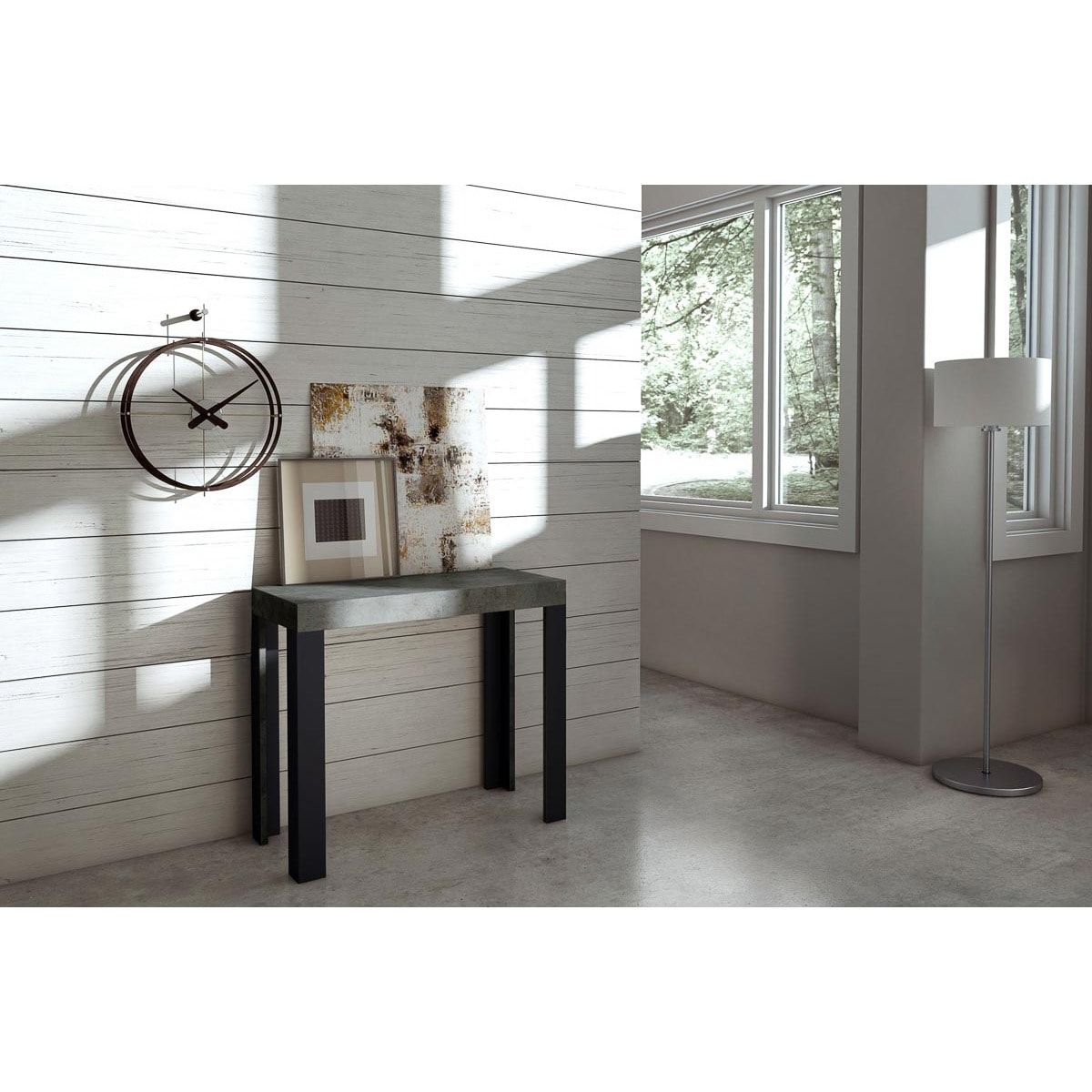 Consolle allungabile 90x40/300 cm Linea Cemento telaio Antracite.