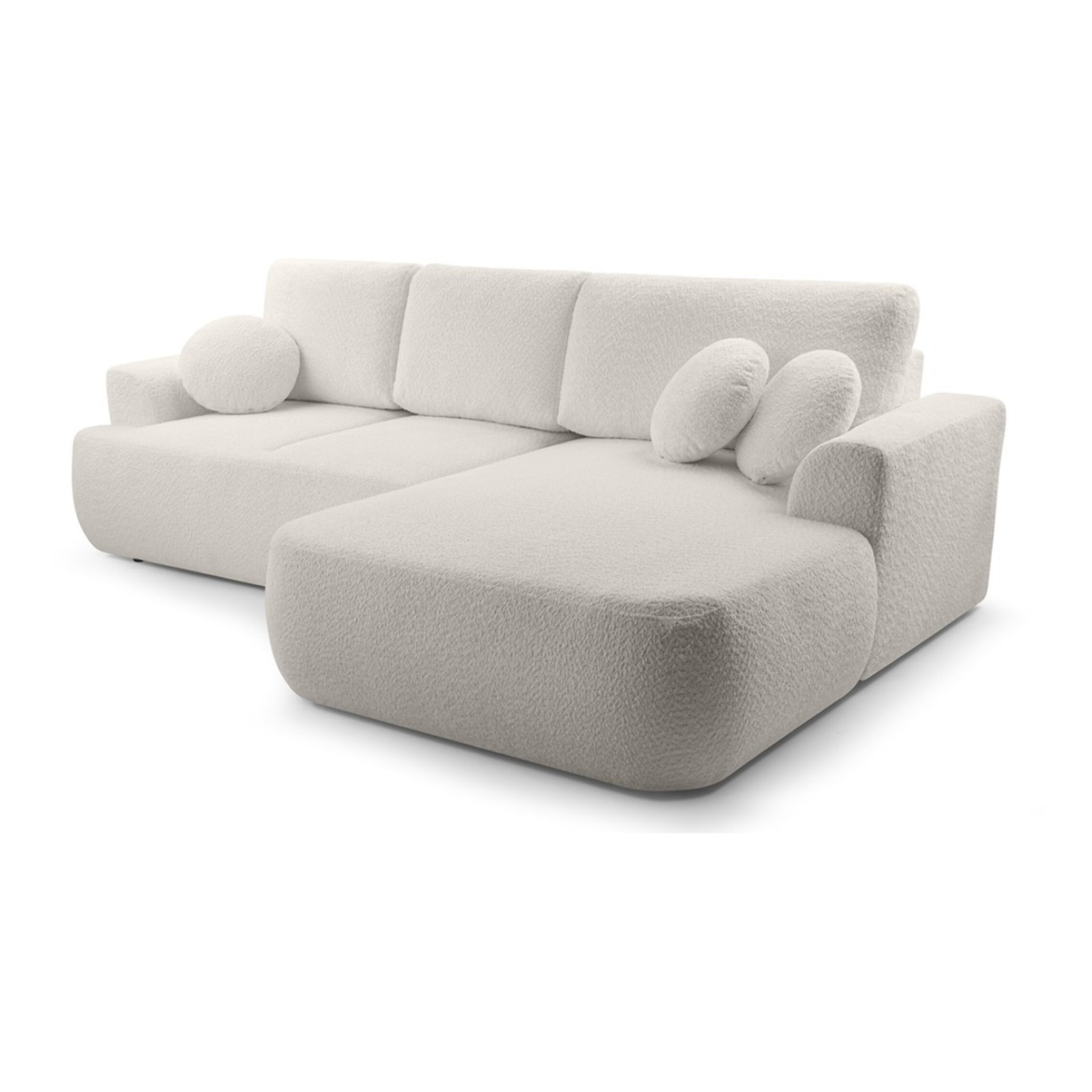Candela - canapé d'angle droit 4 places - convertible avec coffre - en tissu bouclette - Beige