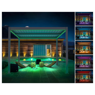 Pergola bioclimatique motorisé avec led "Windsor" en aluminium 3 x 4 - Gris