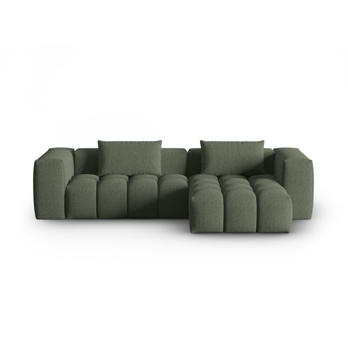 Canapé d'angle droit modulable "Lorella" 3 places en tissu structurel vert olive foncé