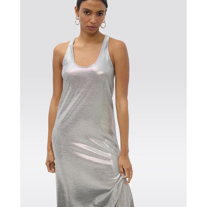 Abito lungo con spalline, tessuto laminato