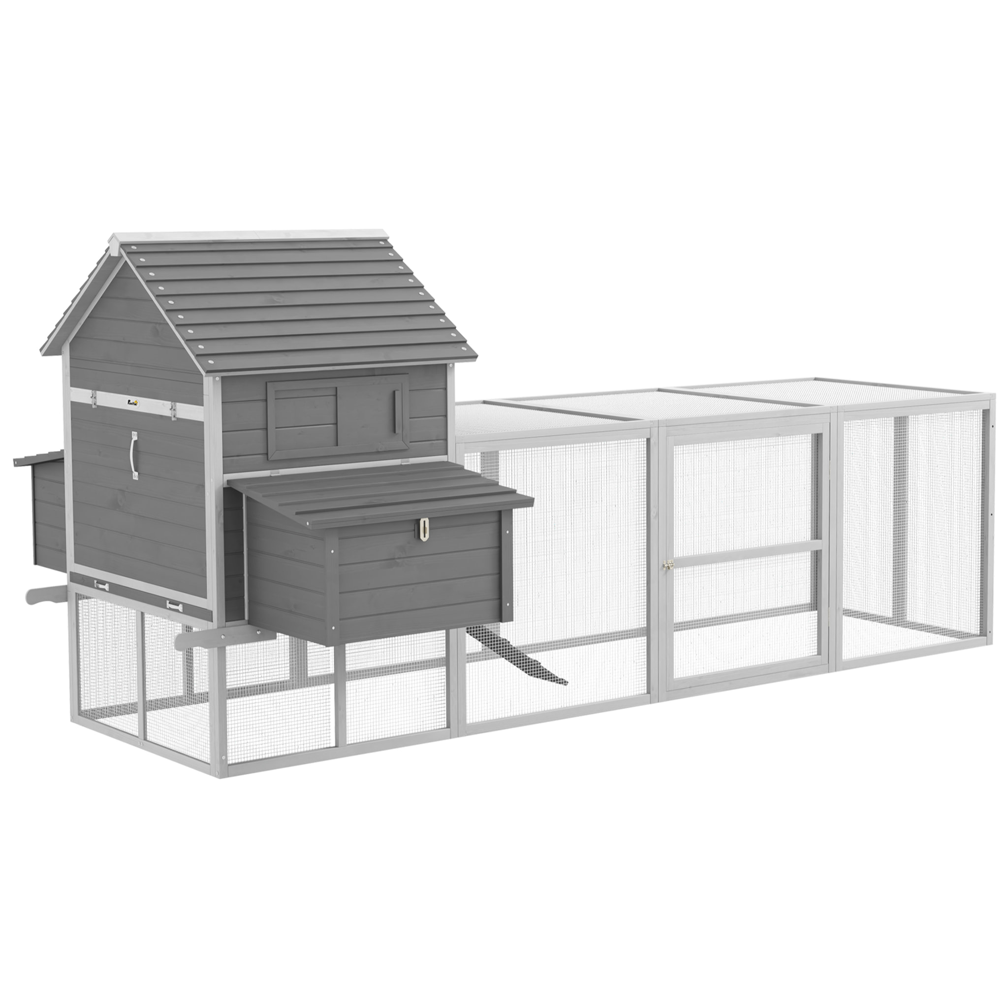 Poulailler cottage cage à poules sur pied dim. 310L x 149l x 149H cm multi-équipement bois sapin gris