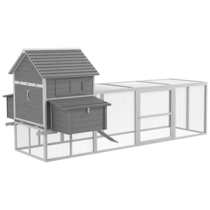 Poulailler cottage cage à poules sur pied dim. 310L x 149l x 149H cm multi-équipement bois sapin gris