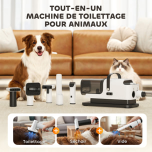 Station de toilettage chien 600W 3 en 1 - séchoir, tondeuse, aspirateur - noir blanc