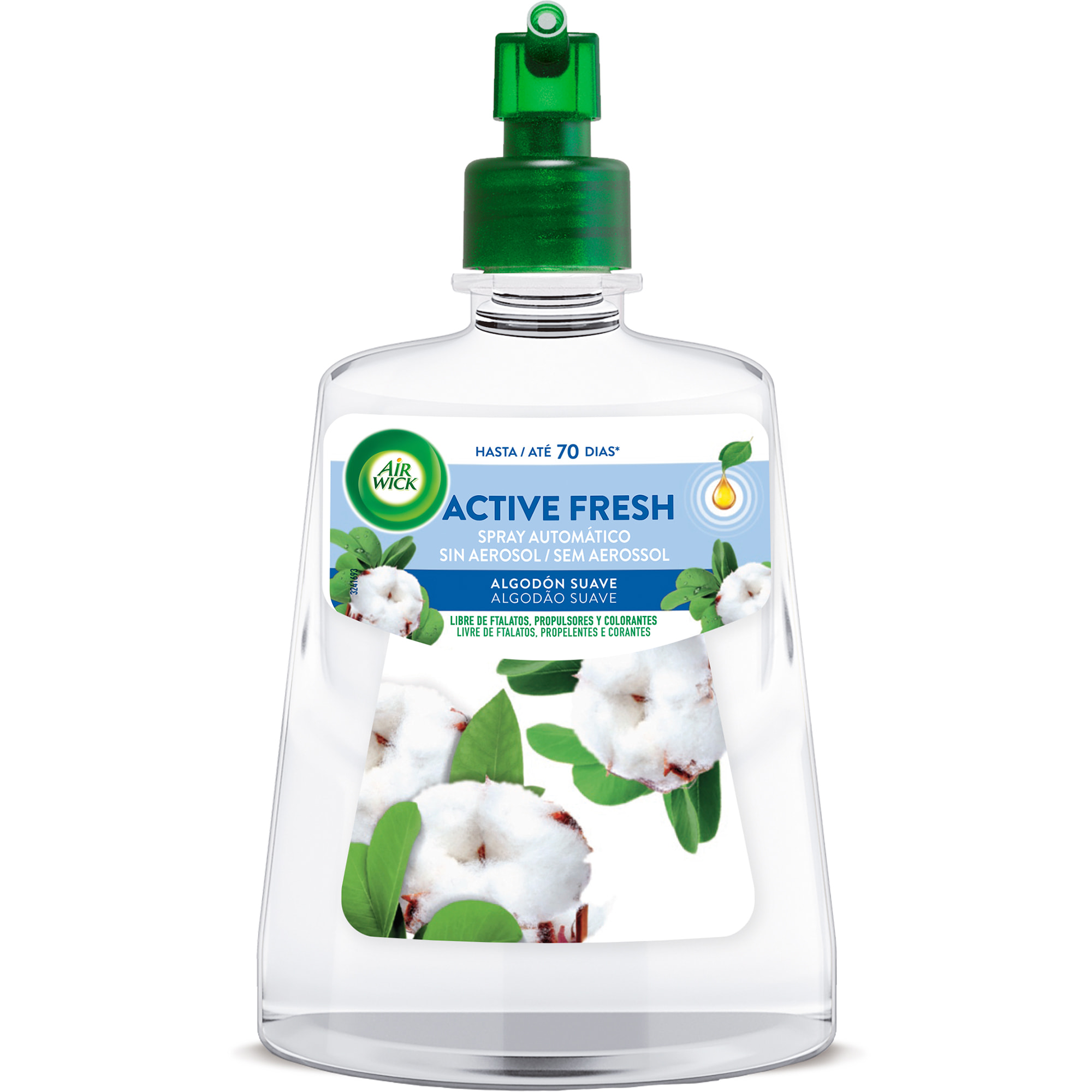 Air Wick Active Fresh Spray Automatico Sin Aerosol - Ambientador para casa con aroma a Algodón - Recambio (228ml)