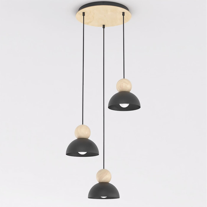 Lampada a sospensione KAKI in acciaio nero opaco e legno