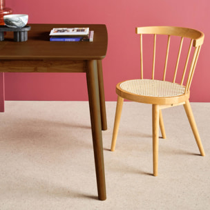 Table à manger rectangulaire extensible bois d'hévéa et placage chêne noyer 4-6 places - 110/140 x 100 x 75 cm - Lina