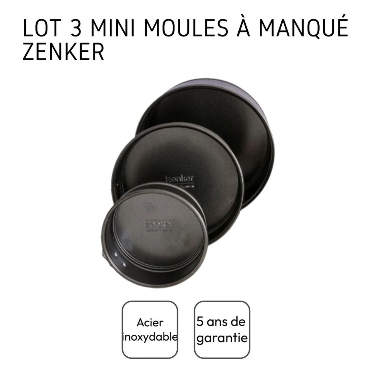 Set de 3 mini moules à manqué à charnière 12cm + 16cm + 18cm Zenker Spécial Mini
