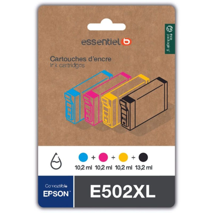 Cartouche d'encre ESSENTIELB E502XL Noir + 3 couleurs