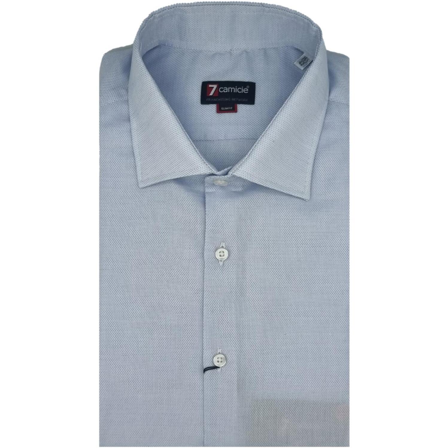 Camicia Uomo 1 Bottone Francese Slim Oxford Unito Celeste