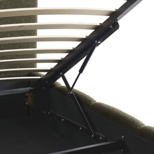 Lit coffre double avec sommier à lattes et tête de lit kaki finition bouclette texturée 140x190cm- Lex