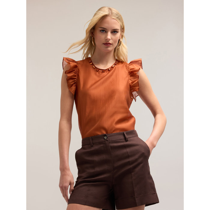 Motivi - Blusa ligera con piedras - Naranja sol
