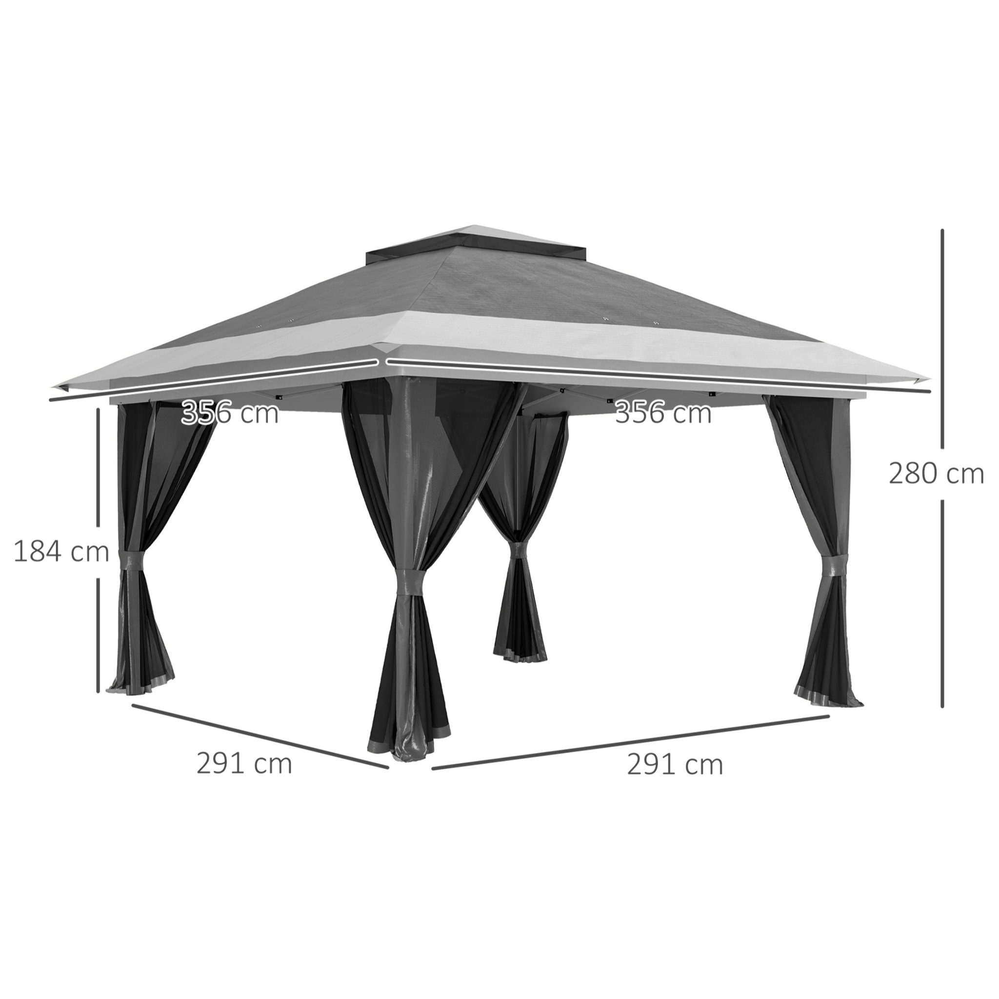 Carpa Plegable Gazebo, 3,6x3,6 m, Cenador Plegable con 4 Paredes Laterales de Malla, Anti-UV, Altura Ajustable, Bolsa de Arena y Bolsa de Transporte, para Camping, Fiestas, Gris Oscuro