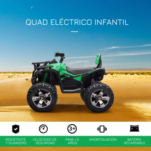 Quad Eléctrico 12V para Niños +3 Años con 2 Motores Faros Música Neumáticos de Suspensión Botones Avance y Retroceso Vehículo Eléctrico a Batería 100x65x73 cm Verde