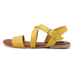Sandali Flat Made in Italy in pelle colore Giallo, Altezza tacco 1,2 cm