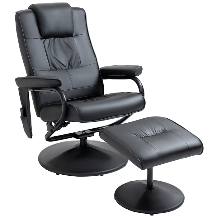 HOMCOM Sillón de Masaje Eléctrico con Taburete Reposapiés Sillón Relax Giratorio Reclinable hasta 145° con Control Remoto y 10 Zonas de Masaje Tapizado en PU 77x84x95 cm Negro