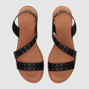Sandalias de Piel - Negro - Tacón: Bajo