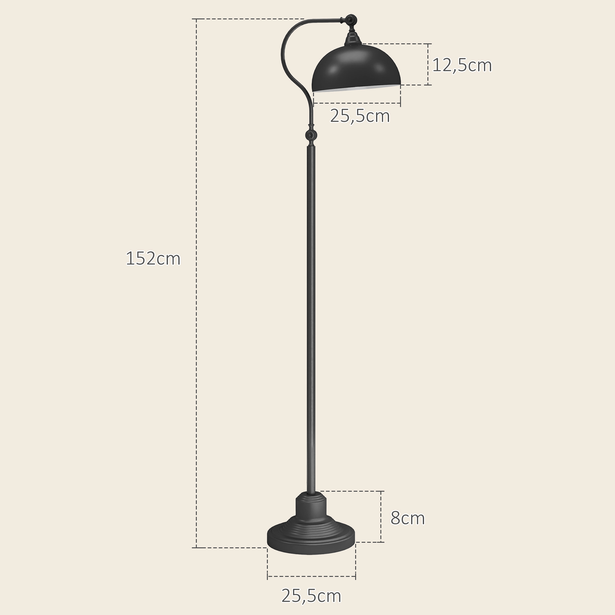 Lampadaire style néo-rétro métal noir - abat-jour réglable - H.152 cm