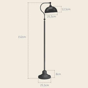 Lampadaire style néo-rétro métal noir - abat-jour réglable - H.152 cm