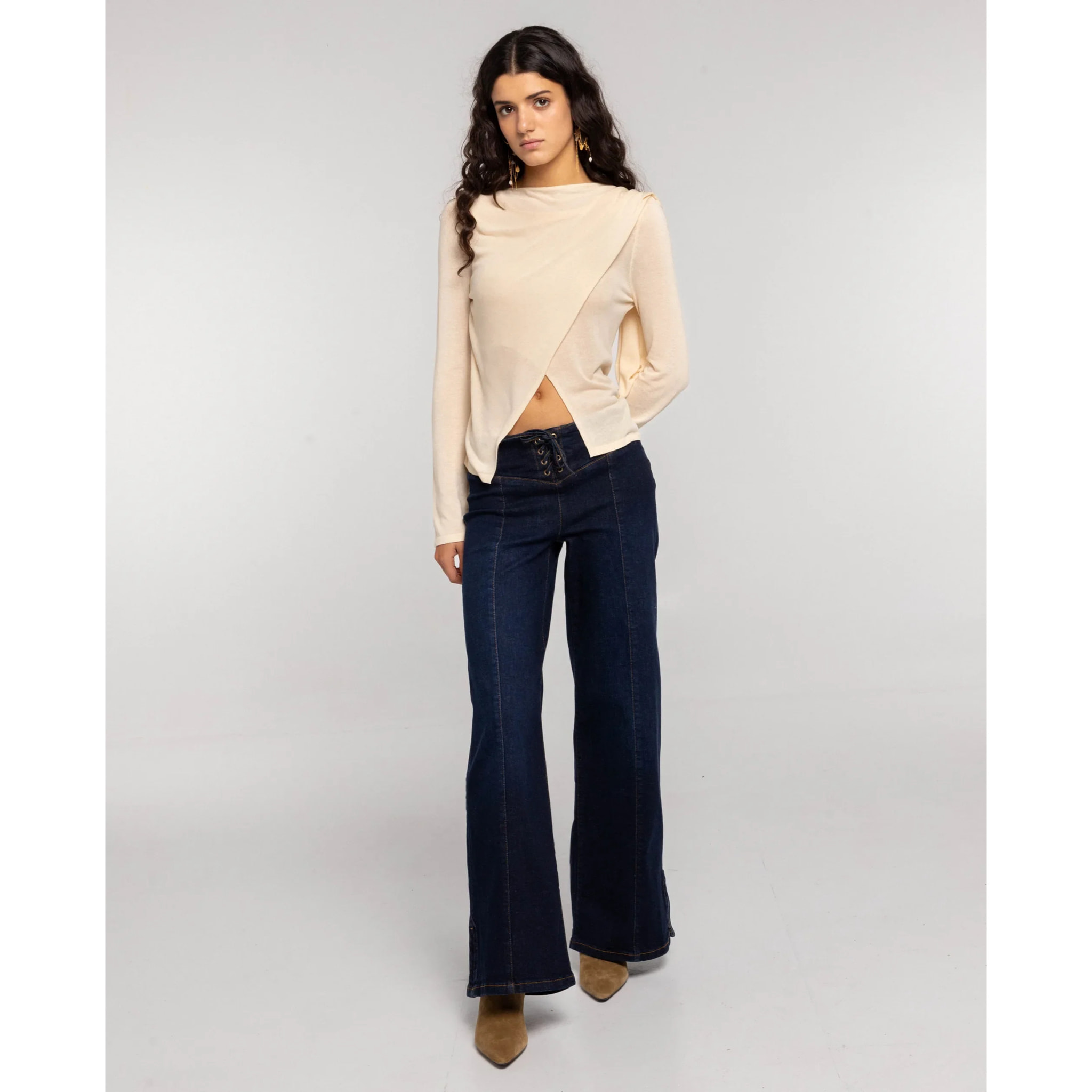 Jersey fino con foulard de mujer