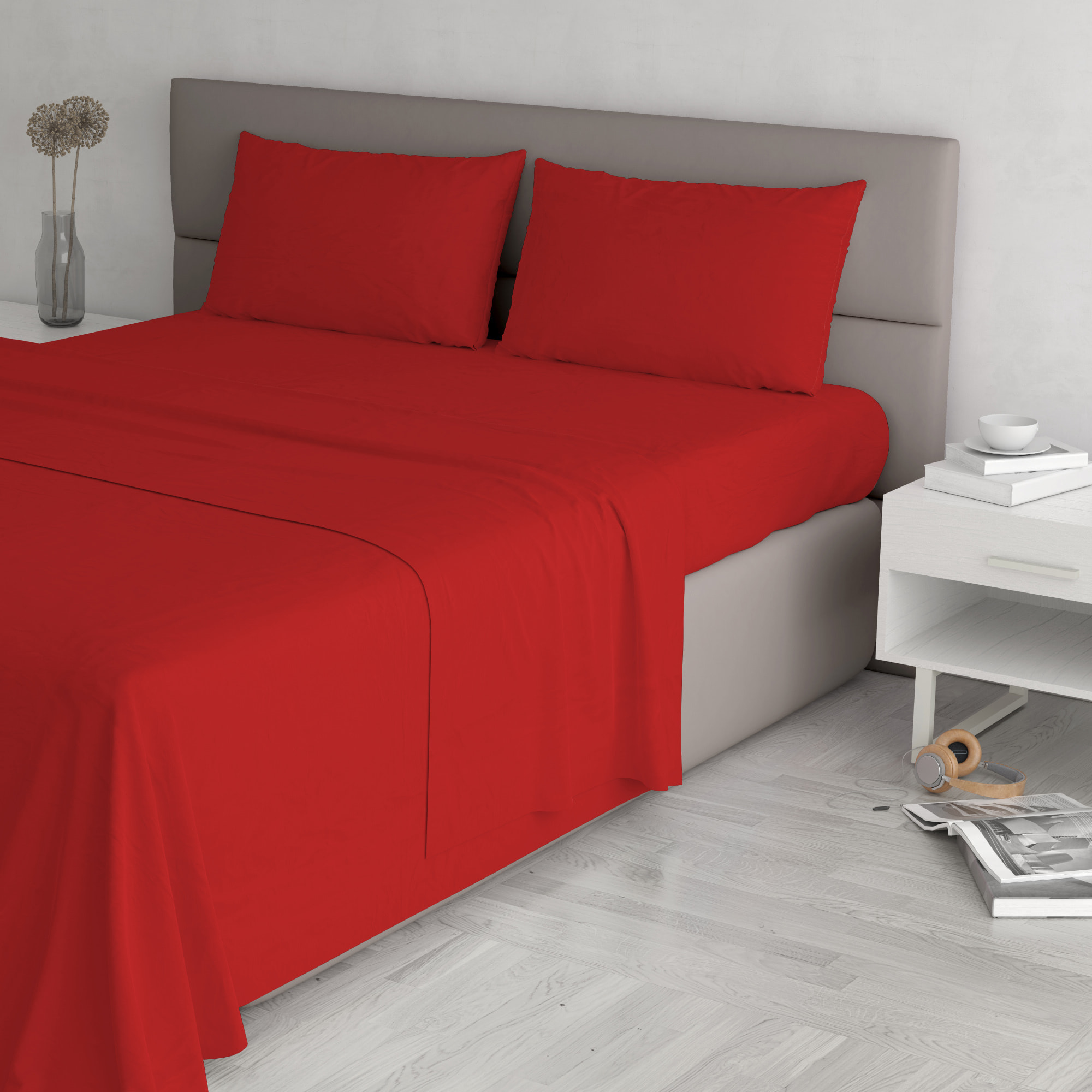 COMPLETO LETTO MAX COLOR, 100% Cotone, Made in Italy - ROSSO