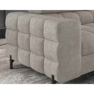 Elisa - canapé d'angle droit 5 places convertible avec coffre et têtières réglables en tissu bouclette - Taupe