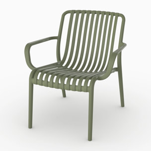 Lot de 2 fauteuils de jardin en plastique vert kaki avec accoudoirs - Ivy