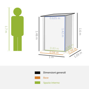 Outsunny Casetta da Giardino Porta Attrezzi in Lamiera di Acciaio con Serratura, 100x103x160cm - Grigio
