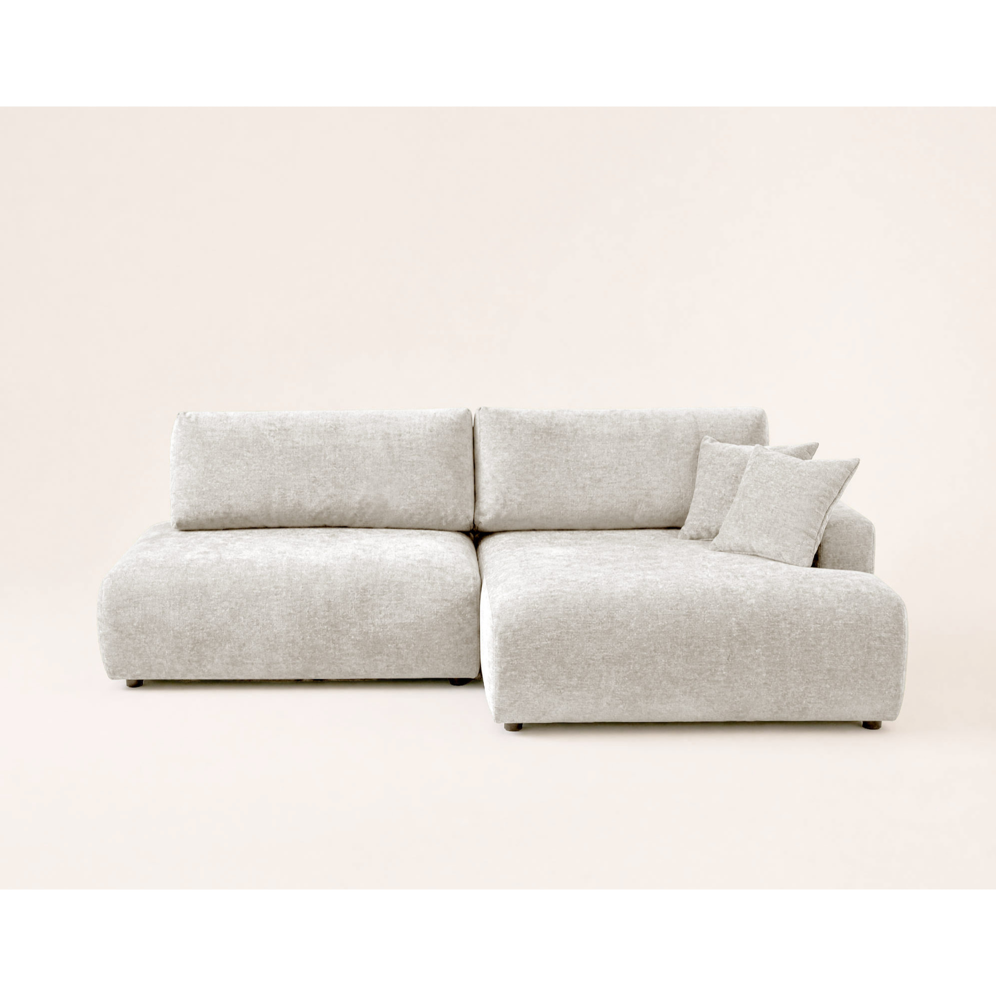 Pivoine - Canapé d'angle ouvert droit 4 places convertible avec coffre en tissu texturé - Beige