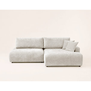 Pivoine - Canapé d'angle ouvert droit 4 places convertible avec coffre en tissu texturé - Beige