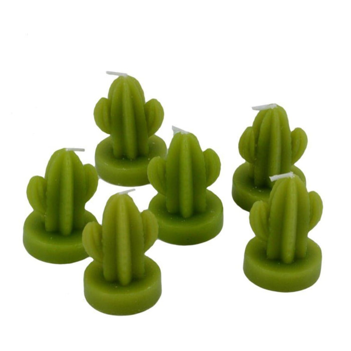 Set di 6 candele a forma di cactus verde cm14x9,5h6,5