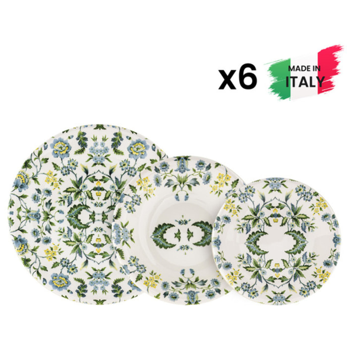 Servizio piatti Sanremo da 18 pezzi in ceramica sottosmalto
