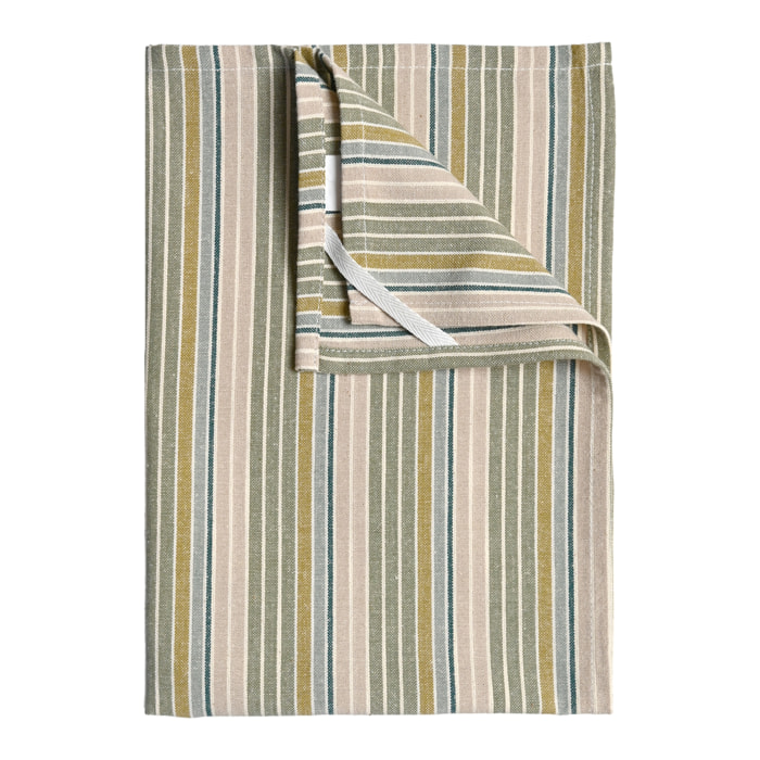 Torchon de cuisine en coton à rayures tissées - Kaki