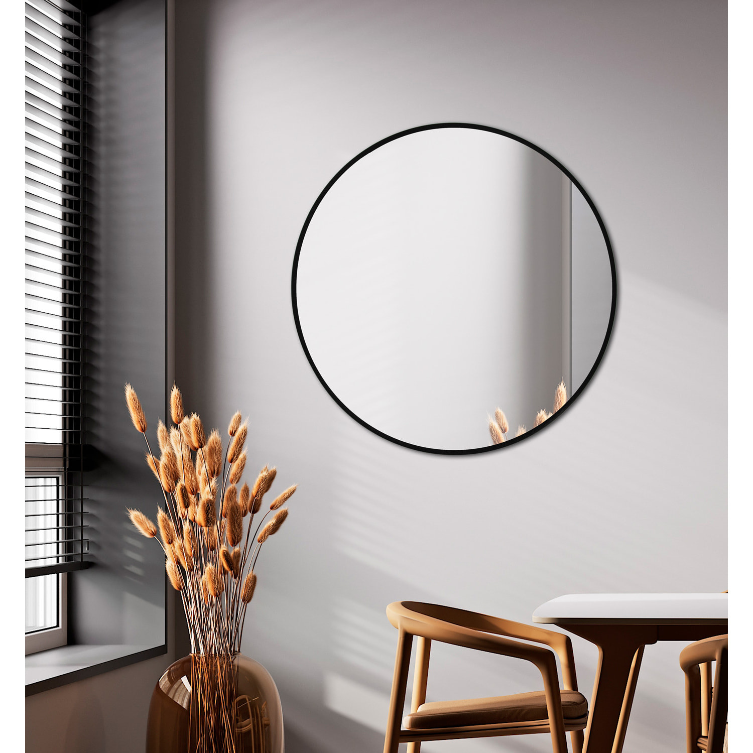 Espejo redondo Halo aluminio negro 80x80x5 cm