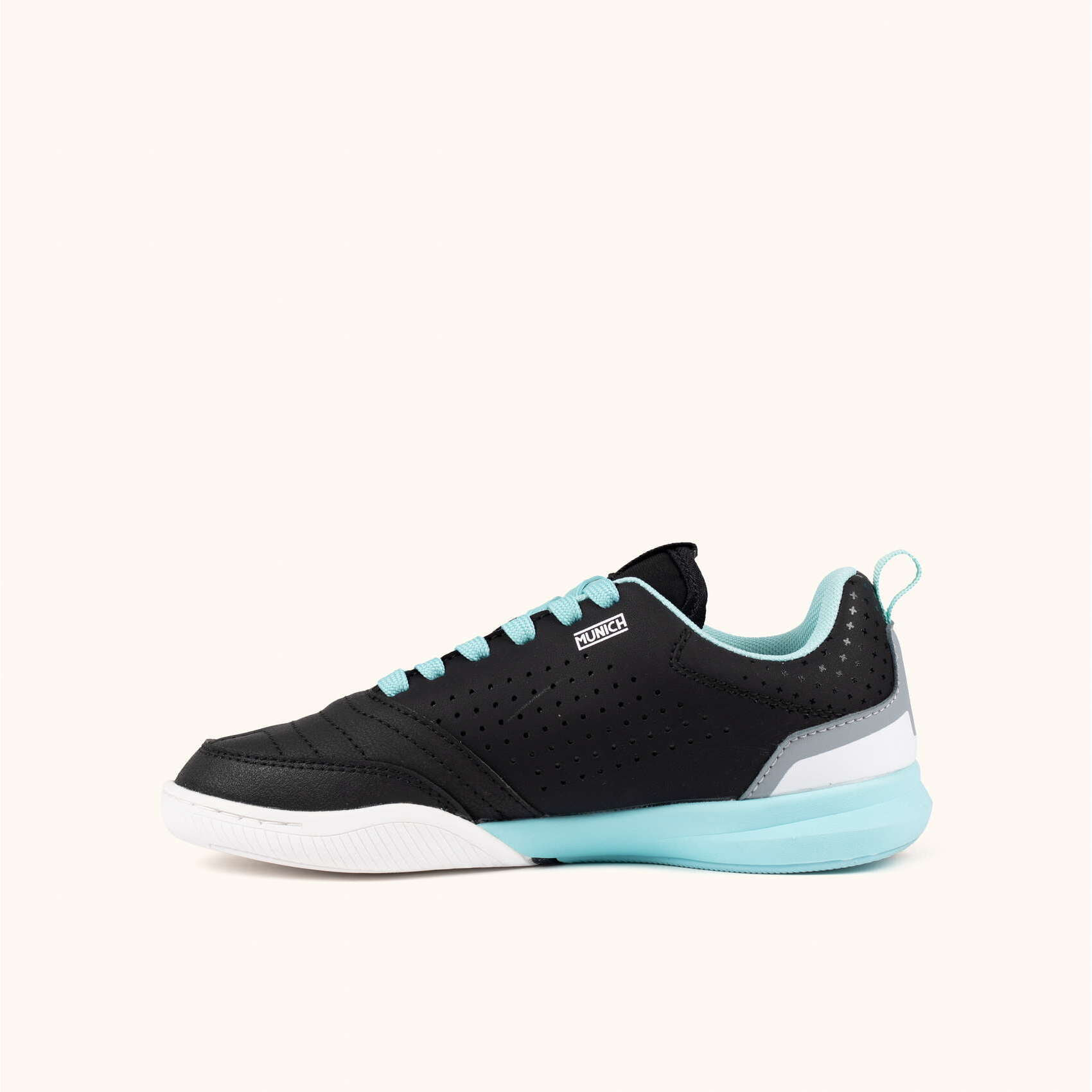 Zapatilla de Fútbol Sala Infantil en Negro y Azul Turquesa MUNICH RONDITO KID 16