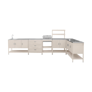 Cuisine extérieure Naxos 5 modules avec barbecue au charbon acier inoxydable beige