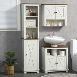 Armario Alto de Baño Mueble Columna de Baño Armario de Almacenamiento con 3 Compartimientos Puerta y Estante Ajustable 39,5x30x160 cm Blanco