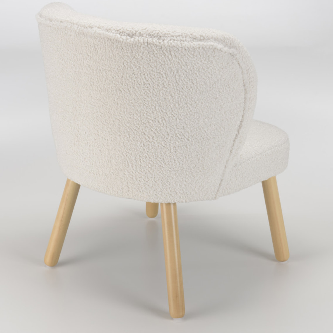 ALBANE - Fauteuil en tissu bouclette blanc pieds en bois