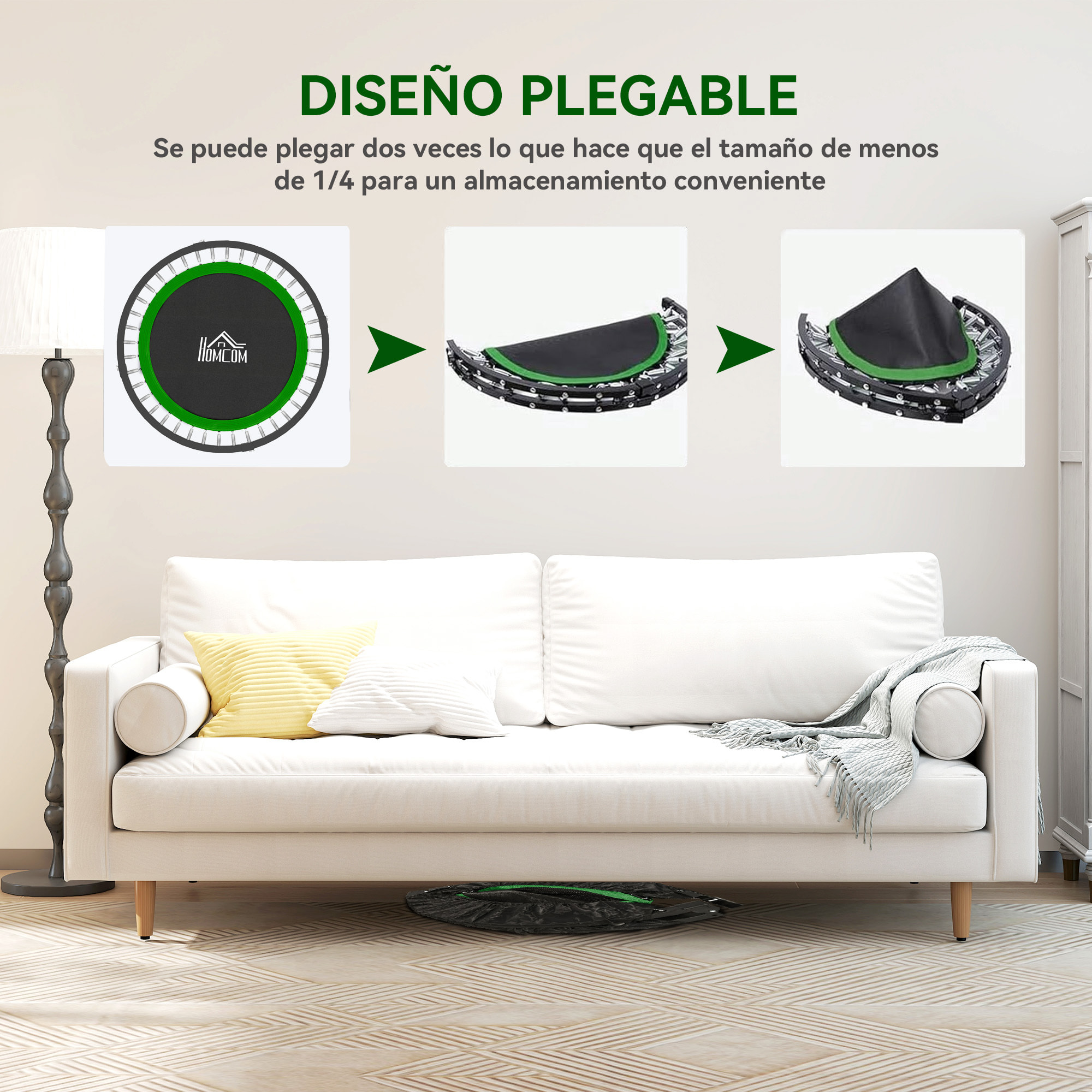 Trampolín de Fitness Adultos Ø102 cm, Cama Elástica Plegable con Mango Ajustable de 4 Niveles, Marco de Acero, para Entrenamiento Piernas, Cuerpo en Hogar, Oficina, Gimnasio, Negro y Verde