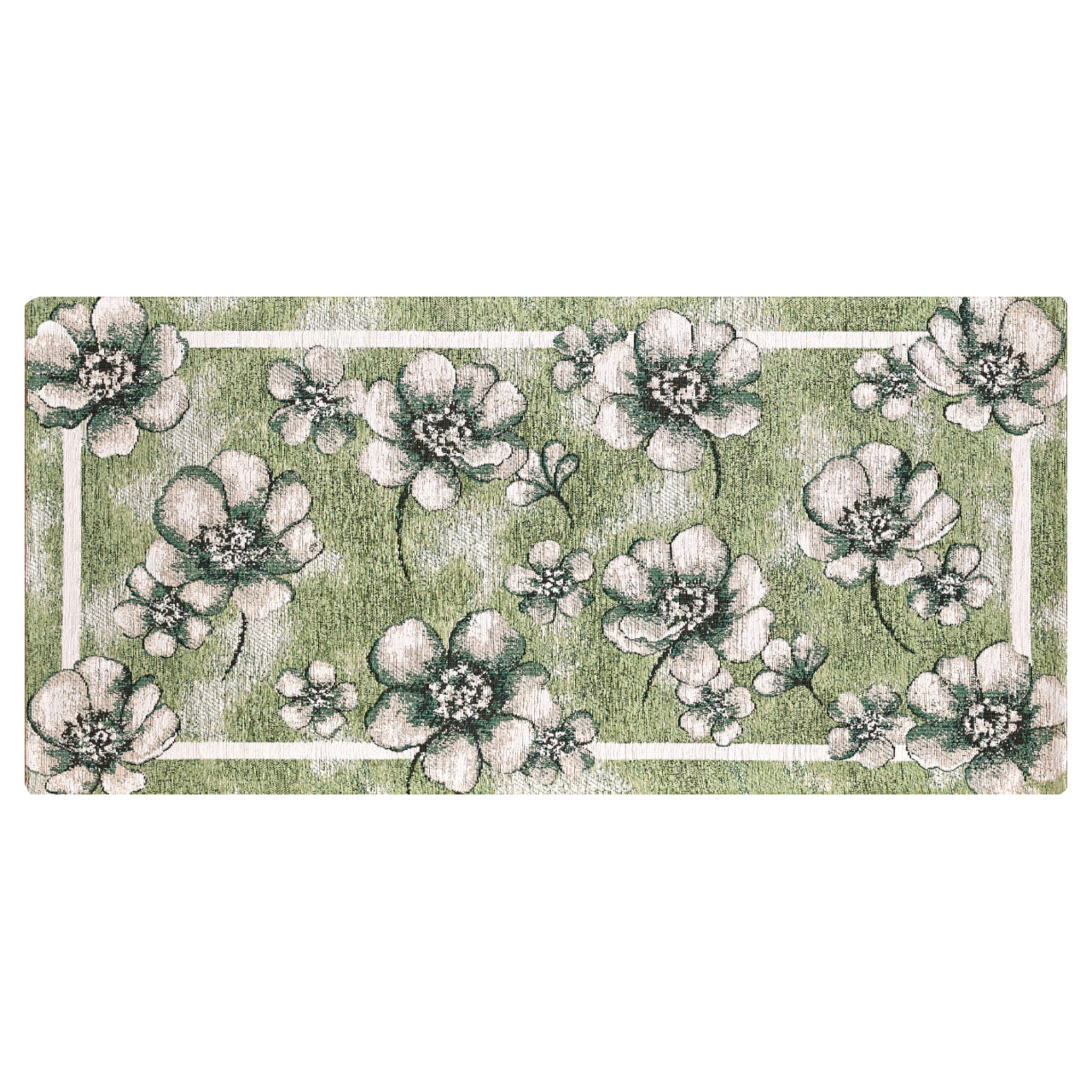 Tappeto Jacquard Ideale Cucina Ingresso Made In Italy Antiscivolo, Lavabile, Morbido Disegno Emily Verde By Suardi