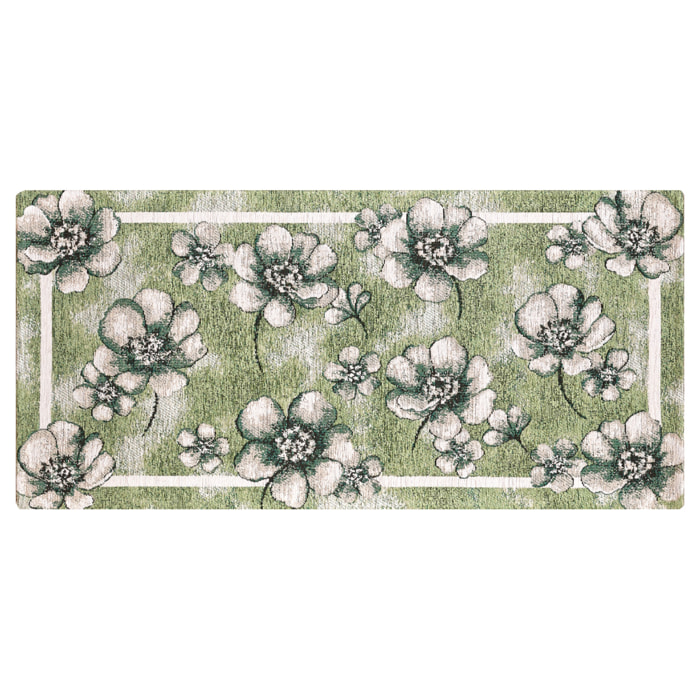 Tappeto Jacquard Ideale Cucina Ingresso Made In Italy Antiscivolo, Lavabile, Morbido Disegno Emily Verde By Suardi