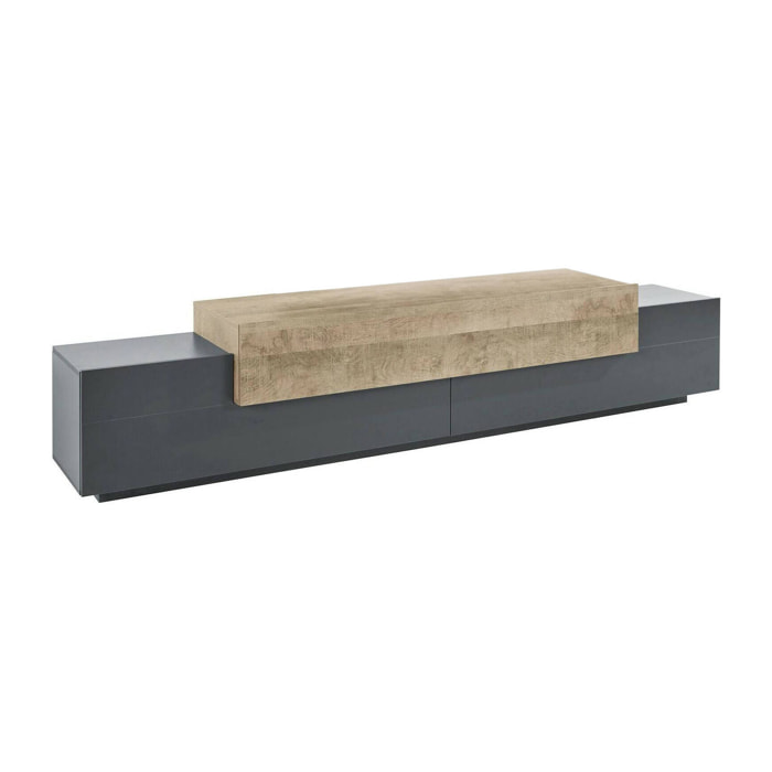 Mobile porta TV Tiche, Credenza bassa da soggiorno, Base porta televisione, 100% Made in Italy, cm 240x45h52, Antracite e Acero