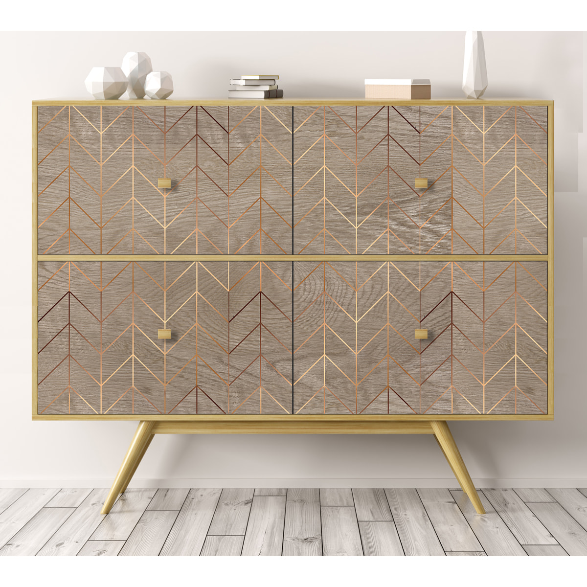 Stickers adhesivos de CERAMIKO - Madera con zigzag dorado 80x210