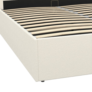 Lit coffre Louise en velours avec sommier et tête de lit - Blanc bouclette