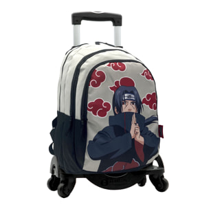 Naruto Itachi mochila primaria doble compartimento + carro  con protección lateral y stoper frontal, 4 ruedas multidireccionales.