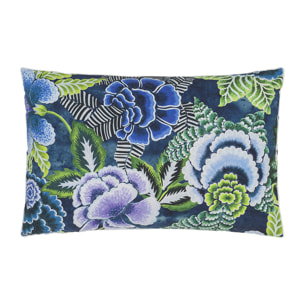 Taie d'oreiller imprimée en percale de coton, ROSE DE DAMAS, Bleu indigo